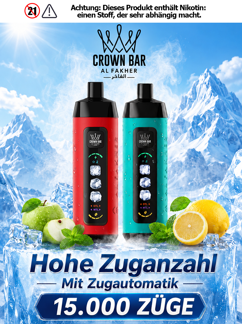 Al Fakher Crown Bar 15K mit einstellbarer K&uuml;hle Einweg E-Zigarette