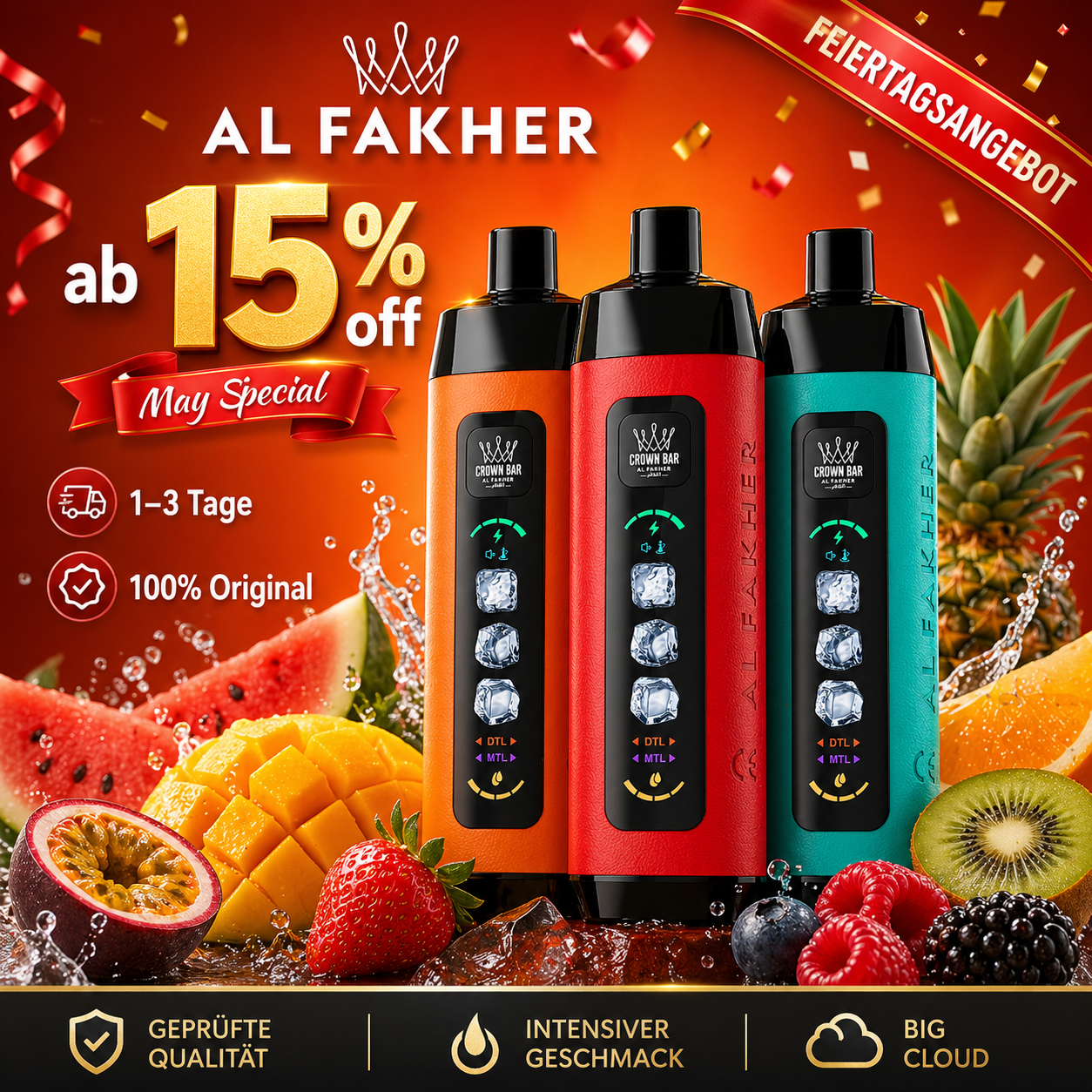 Al Fakher 15K mit einstellbarer Kühle Pfirsicheis