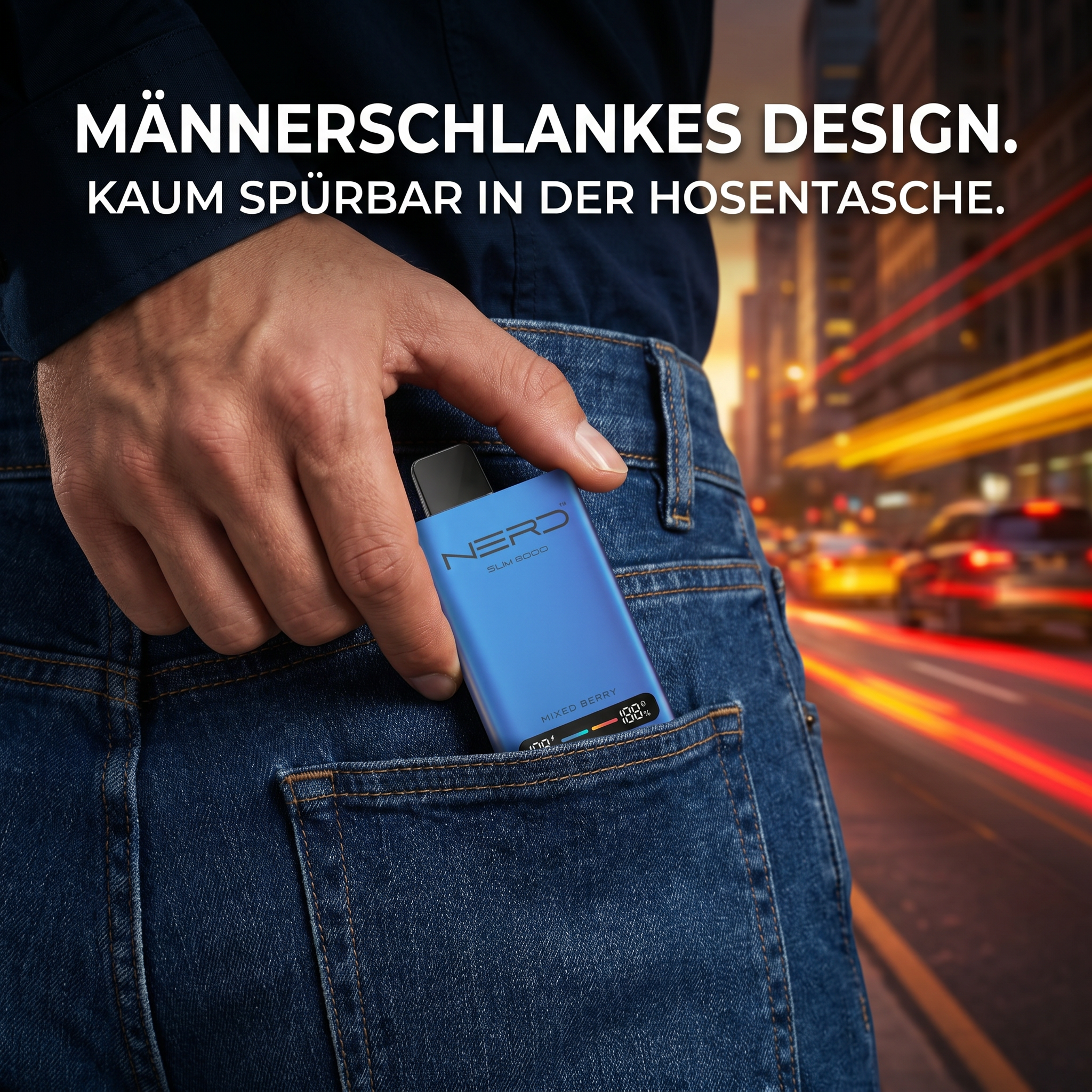 ultraslimme NERD SLIM 8000, Mixed Berry, digitales Display, diskretes Vaping, handliches Vaping.