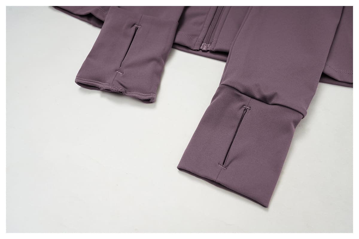 Ombreezy Brushed Long-Sleeve Zip-Pocket Fitted Top