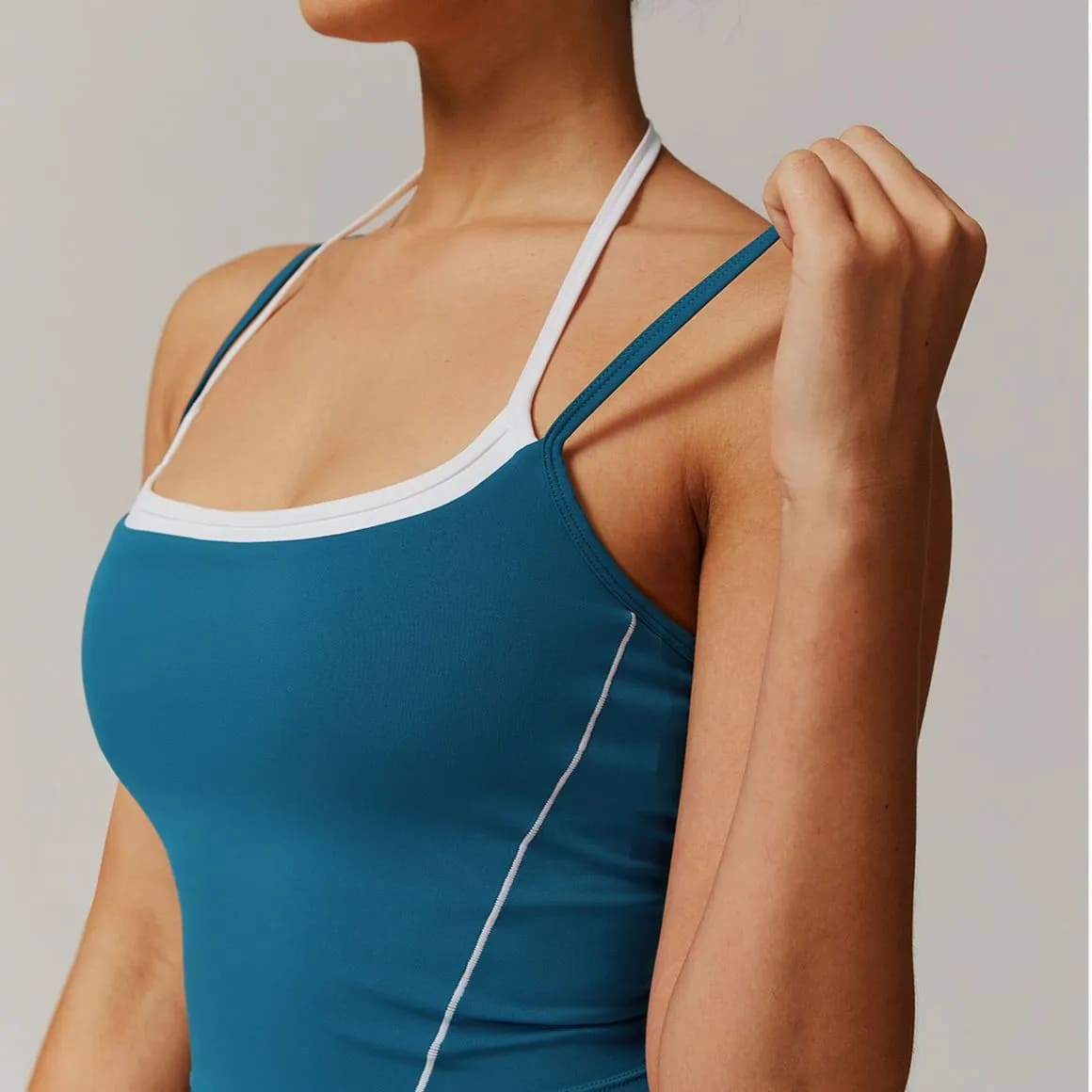 OmbreezyHalter Neck Yoga Tank with Layered Look Back