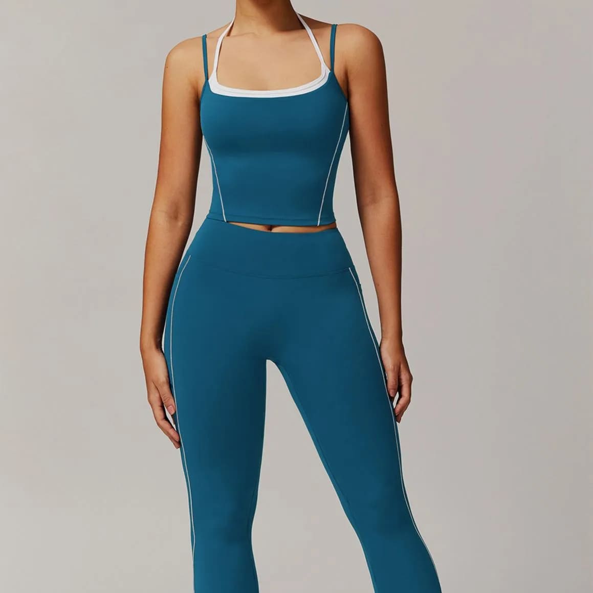 OmbreezyHalter Neck Yoga Tank with Layered Look Back