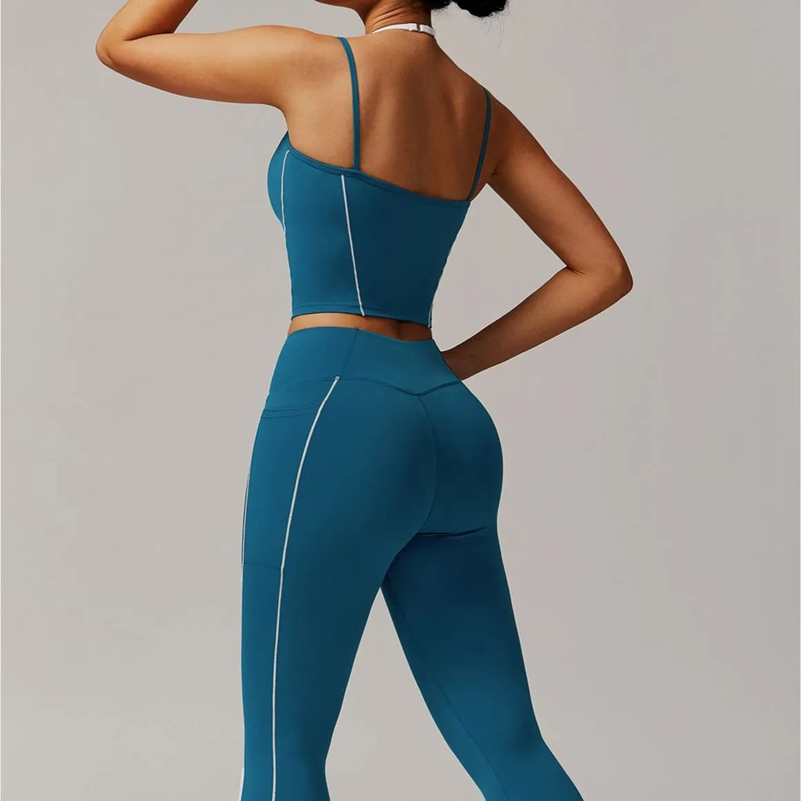 OmbreezyHalter Neck Yoga Tank with Layered Look Back