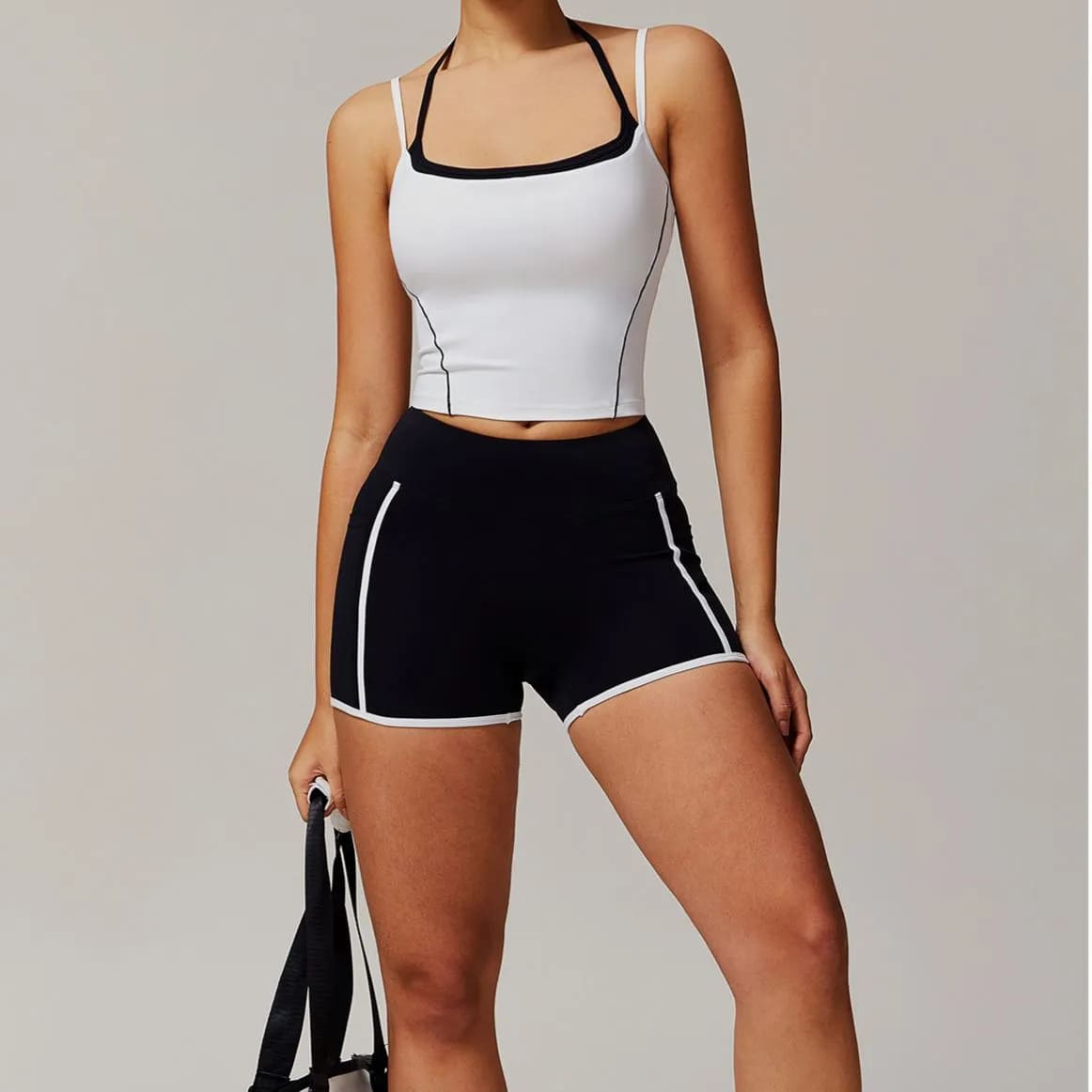 OmbreezyHalter Neck Yoga Tank with Layered Look Back