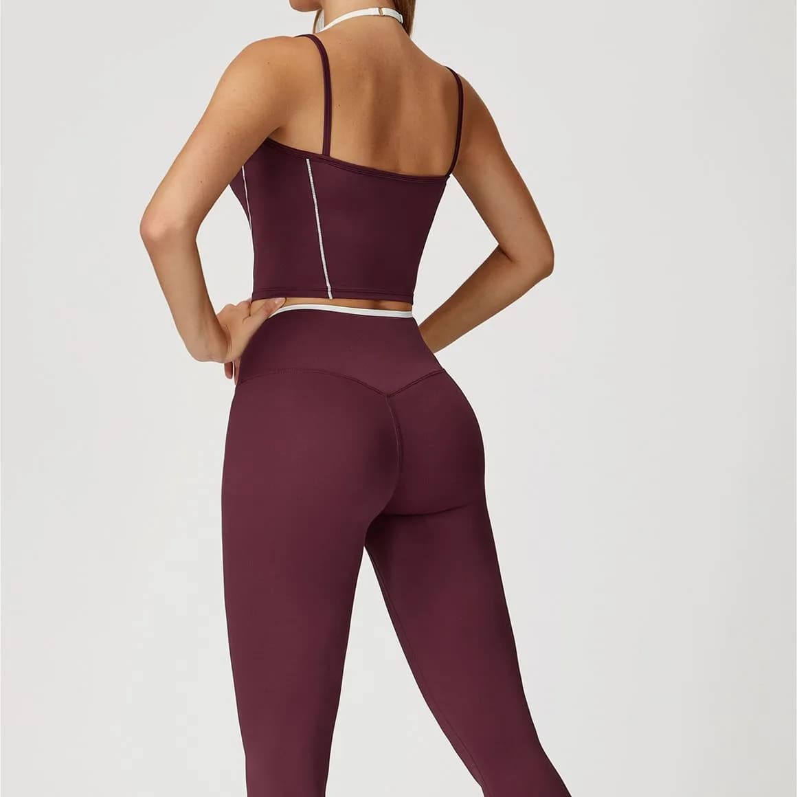 OmbreezyHalter Neck Yoga Tank with Layered Look Back