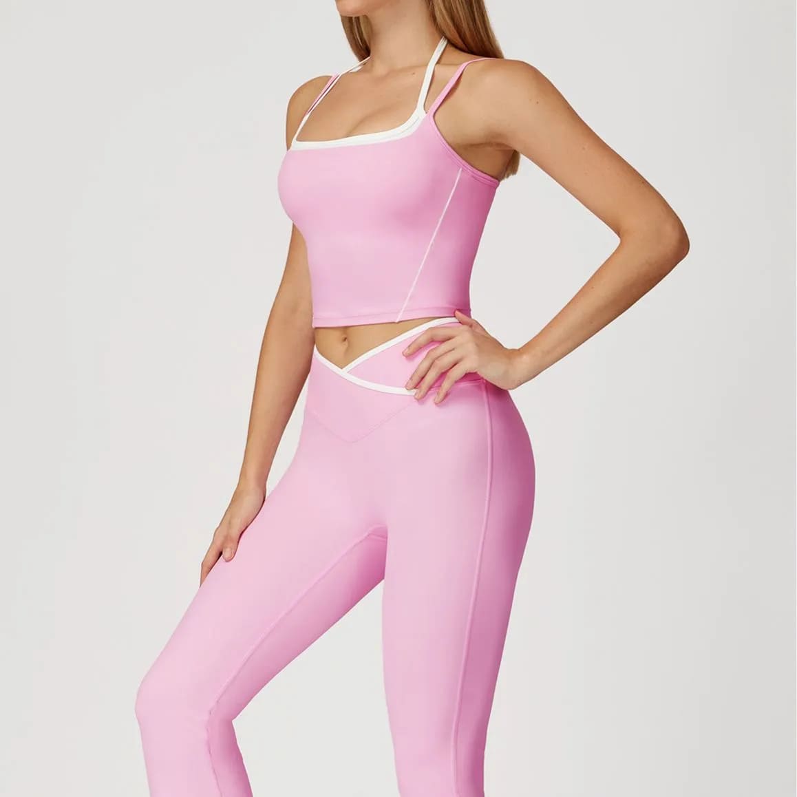 OmbreezyHalter Neck Yoga Tank with Layered Look Back