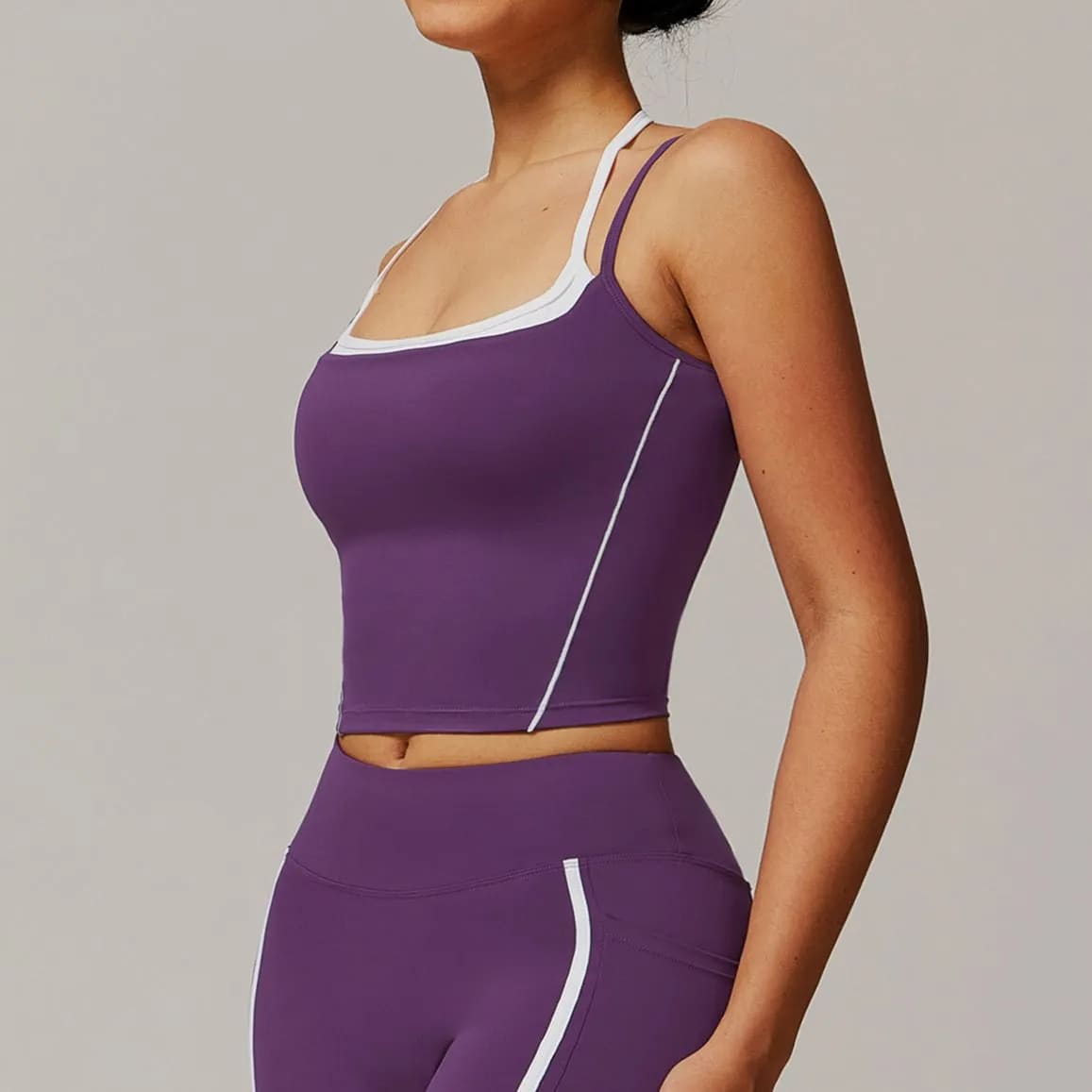 OmbreezyHalter Neck Yoga Tank with Layered Look Back