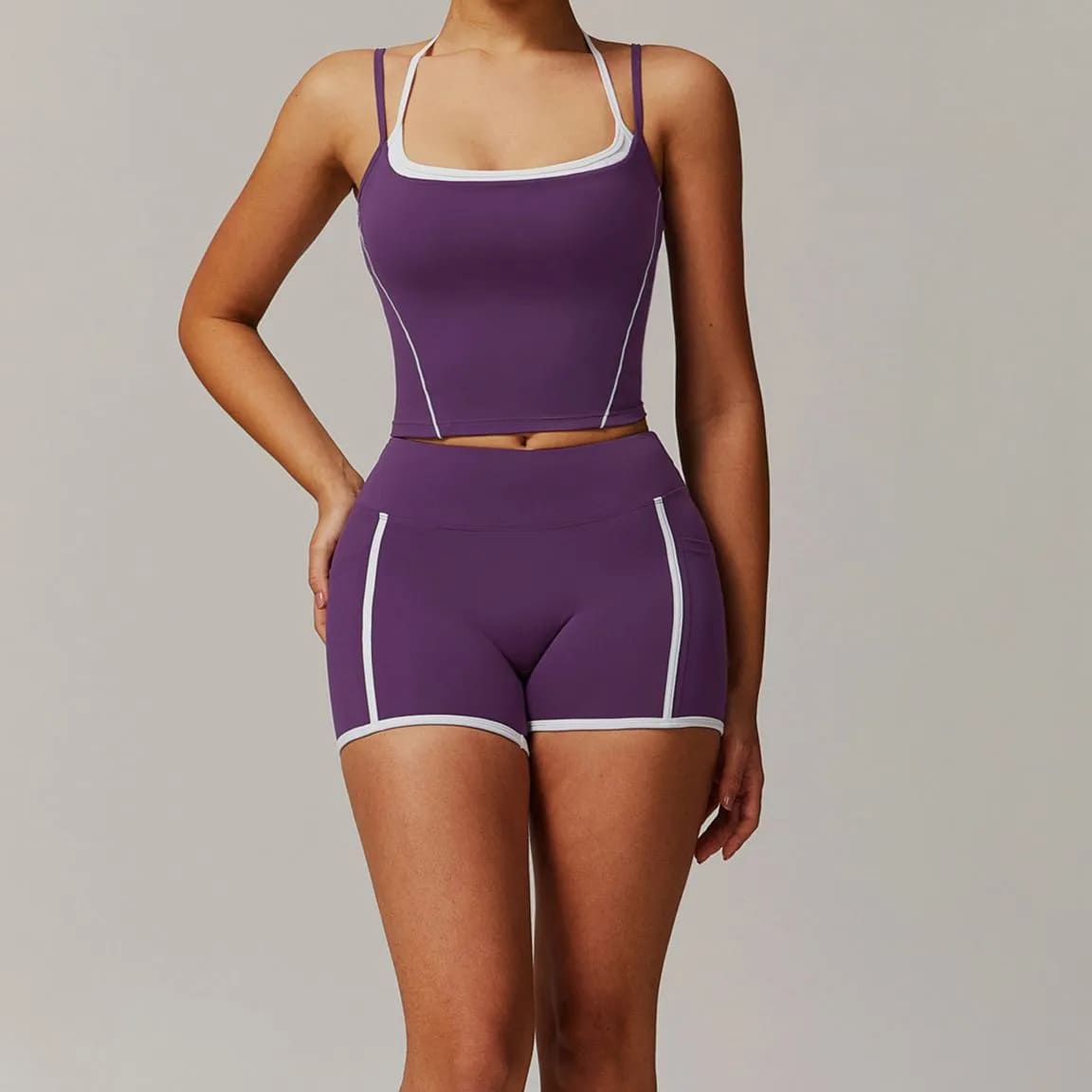 OmbreezyHalter Neck Yoga Tank with Layered Look Back