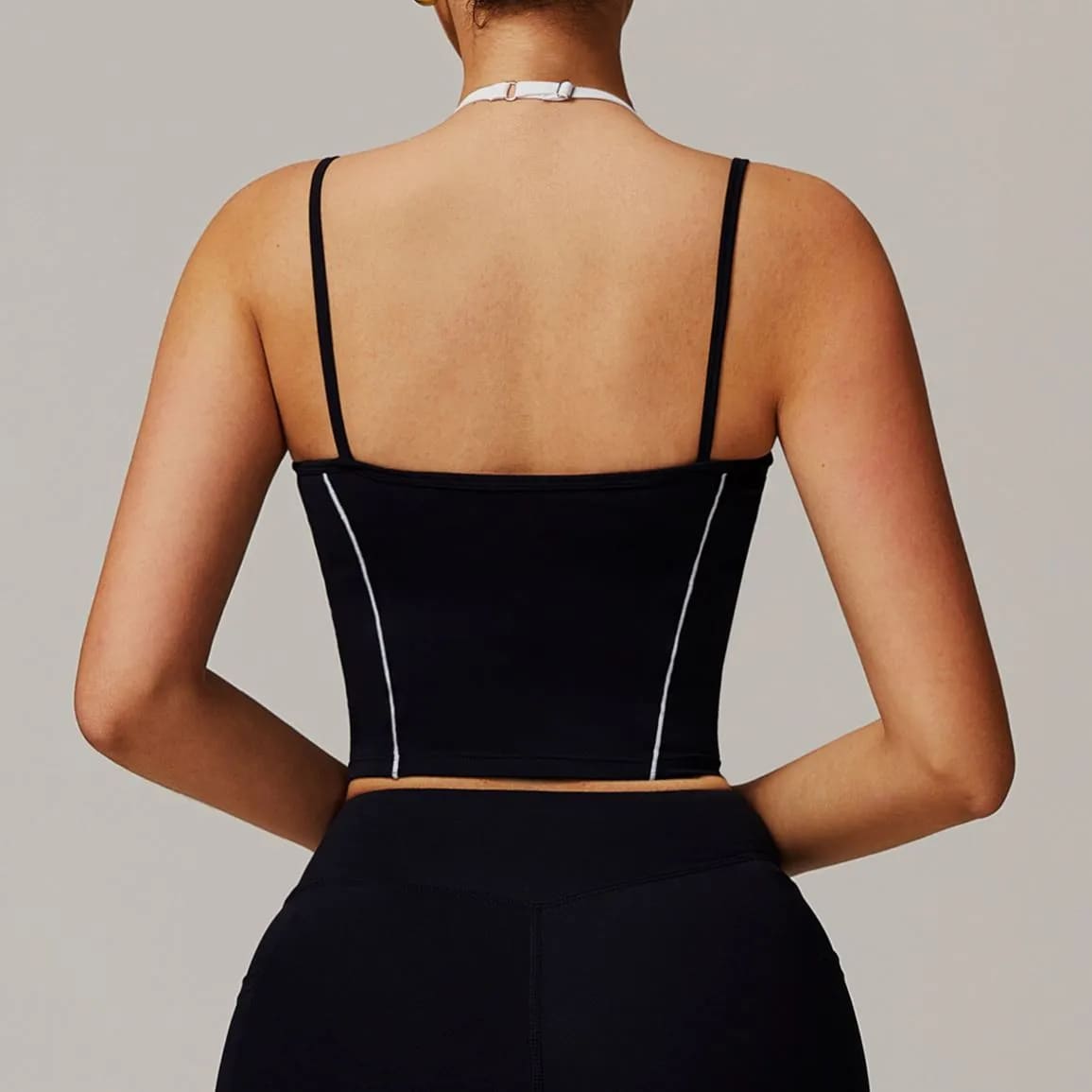 OmbreezyHalter Neck Yoga Tank with Layered Look Back