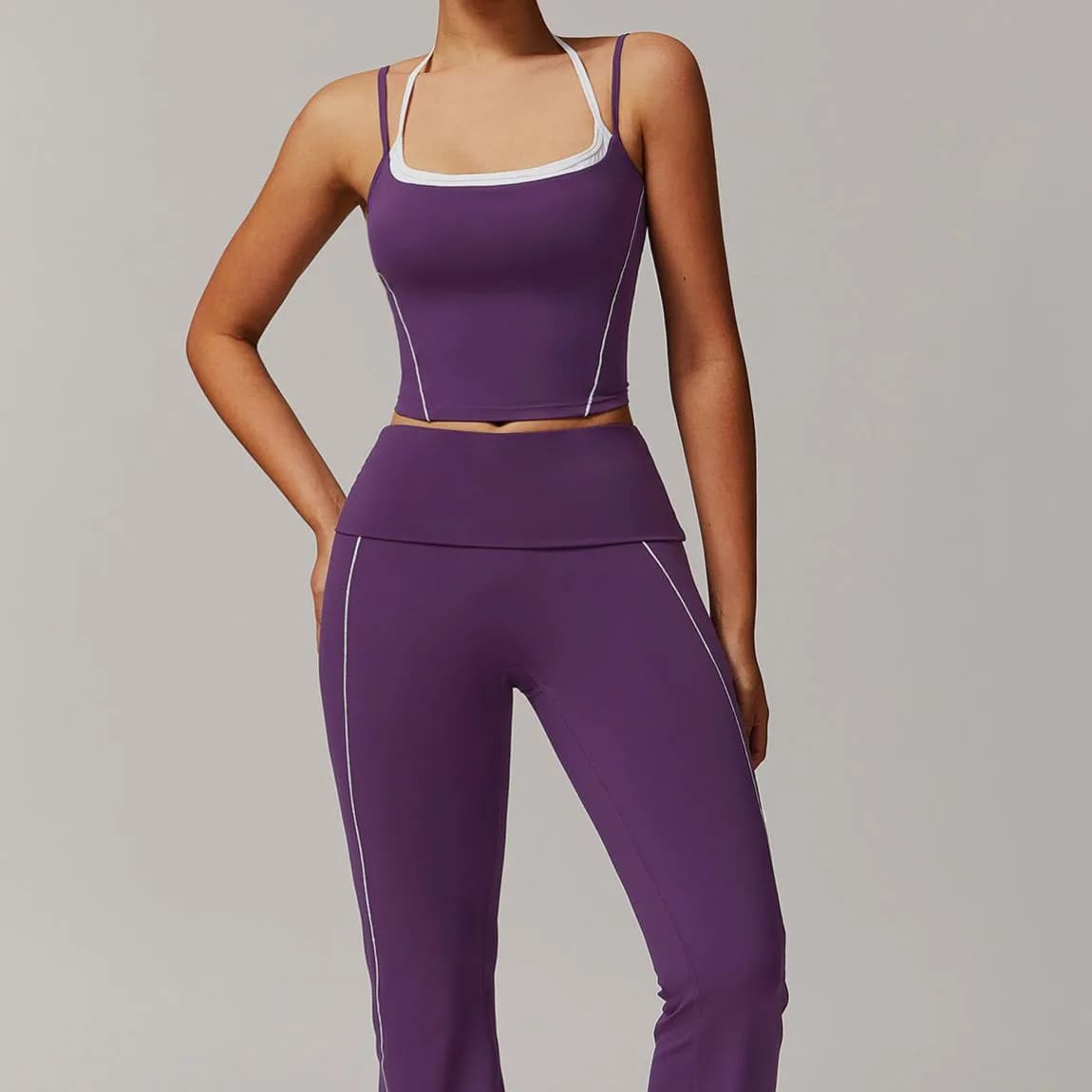 OmbreezyHalter Neck Yoga Tank with Layered Look Back