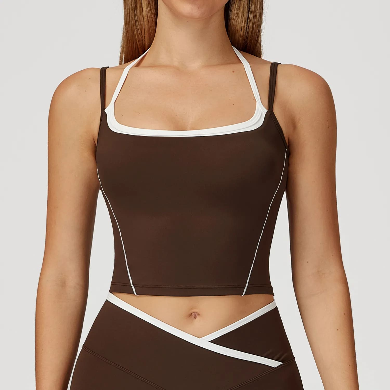 OmbreezyHalter Neck Yoga Tank with Layered Look Back