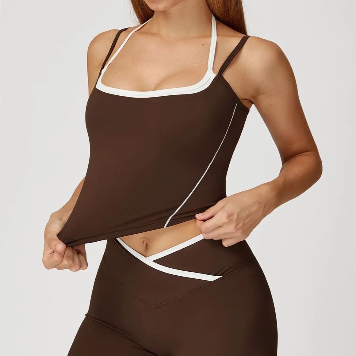 OmbreezyHalter Neck Yoga Tank with Layered Look Back