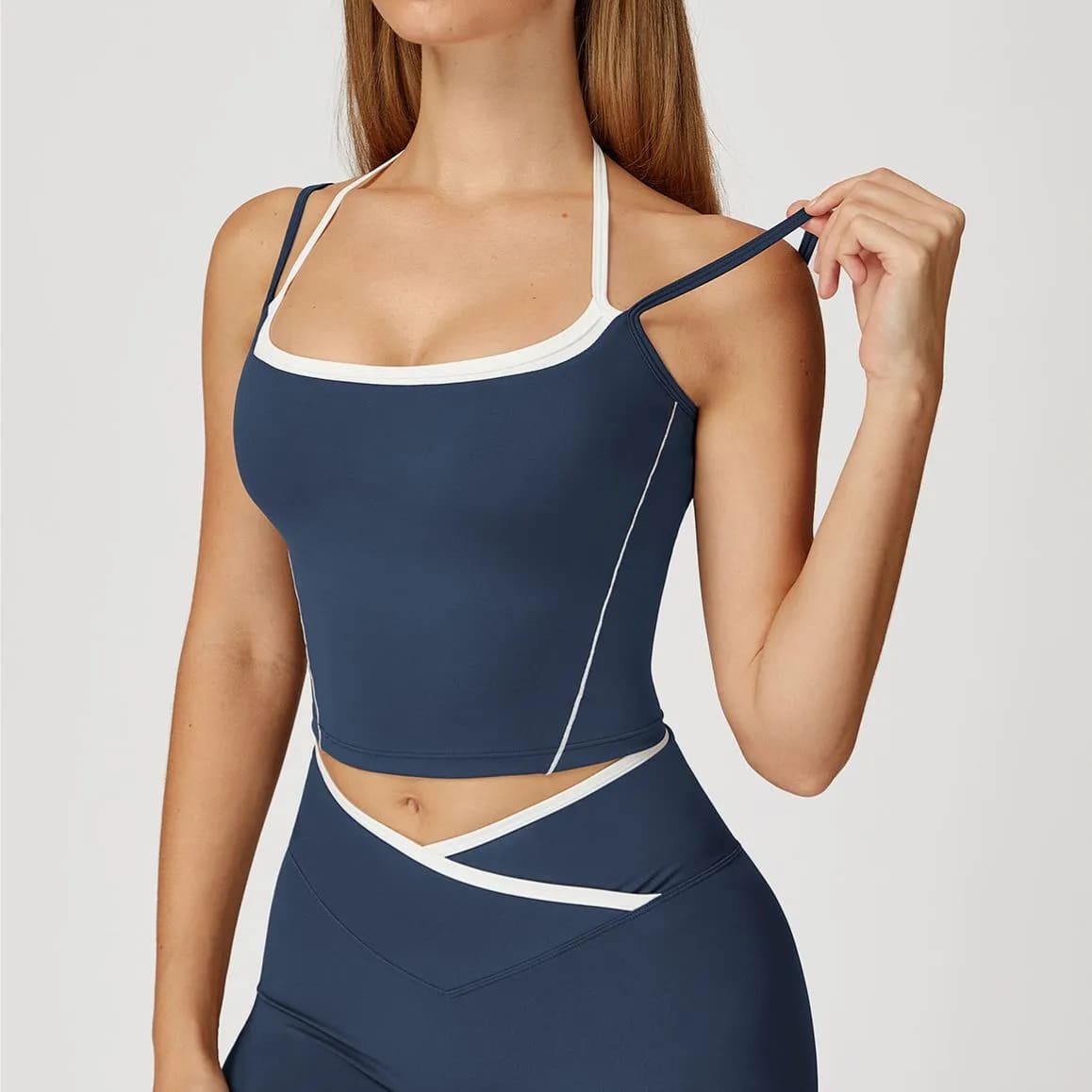OmbreezyHalter Neck Yoga Tank with Layered Look Back