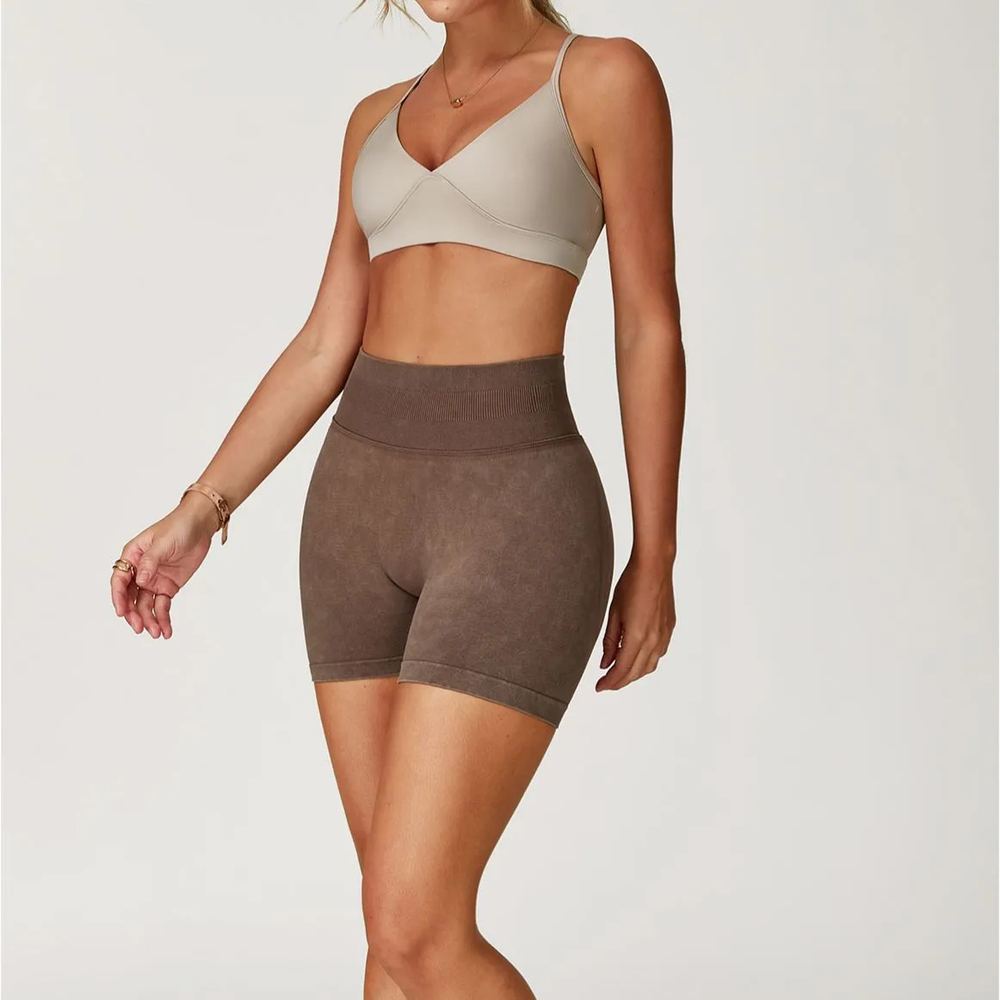 Ombreezy Seamless Stonewashed High-Waist Yoga Shorts
