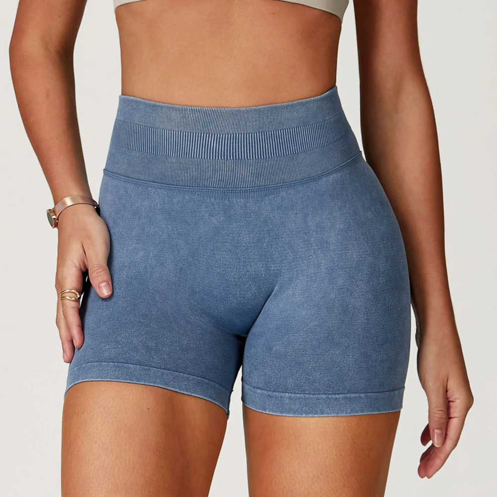 Ombreezy Seamless Stonewashed High-Waist Yoga Shorts