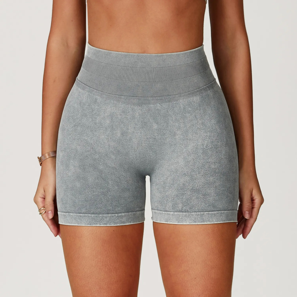 Ombreezy Seamless Stonewashed High-Waist Yoga Shorts