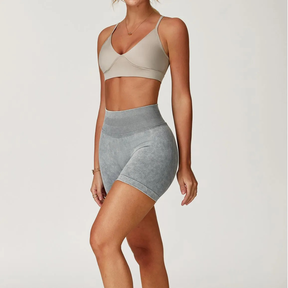 Ombreezy Seamless Stonewashed High-Waist Yoga Shorts