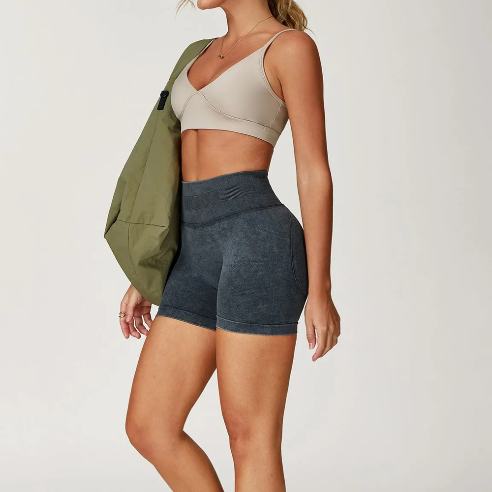 Ombreezy Seamless Stonewashed High-Waist Yoga Shorts