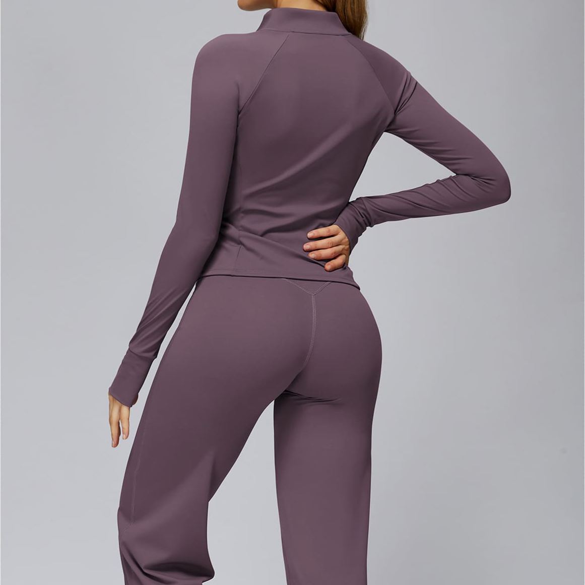 Brushed Long-Sleeve Zip-Pocket Fitted Top