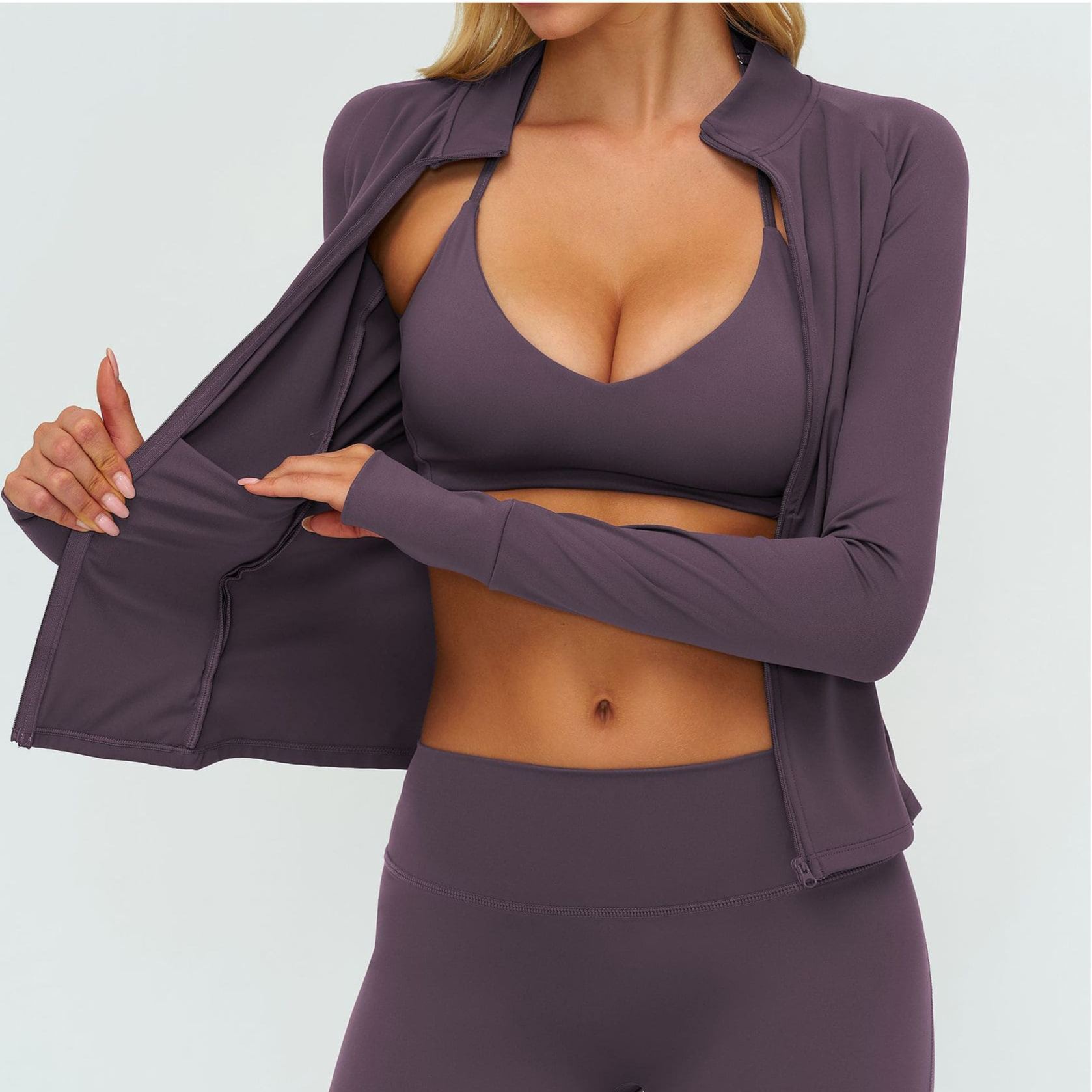 Brushed Long-Sleeve Zip-Pocket Fitted Top