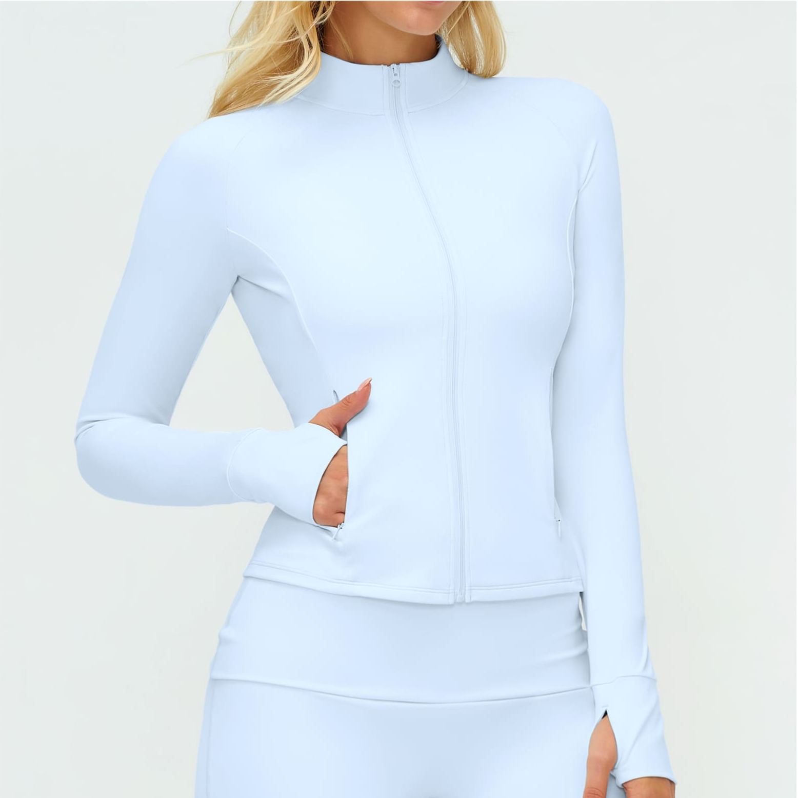 Brushed Long-Sleeve Zip-Pocket Fitted Top