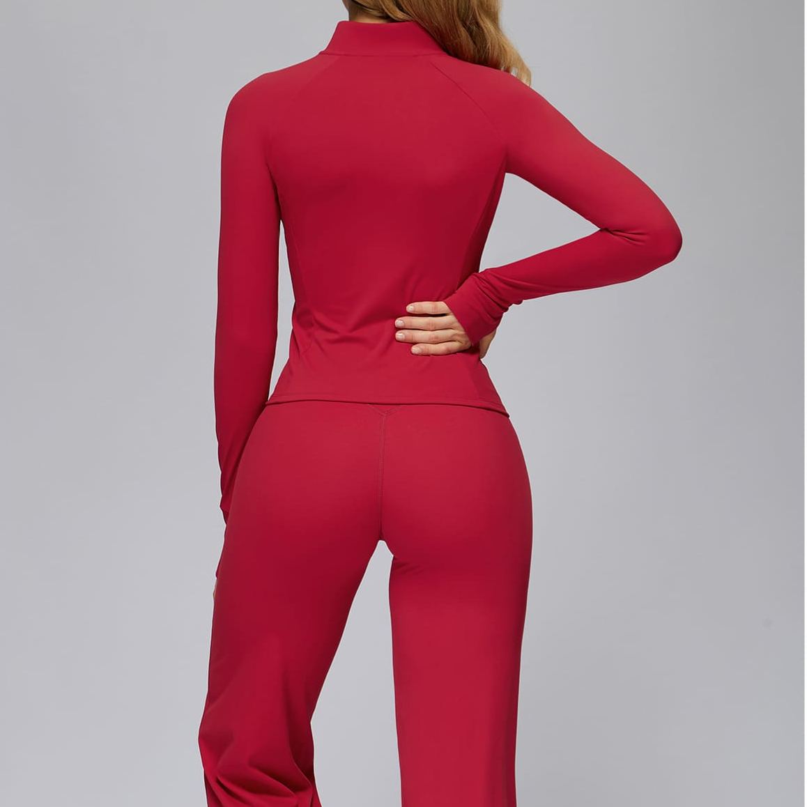 Brushed Long-Sleeve Zip-Pocket Fitted Top