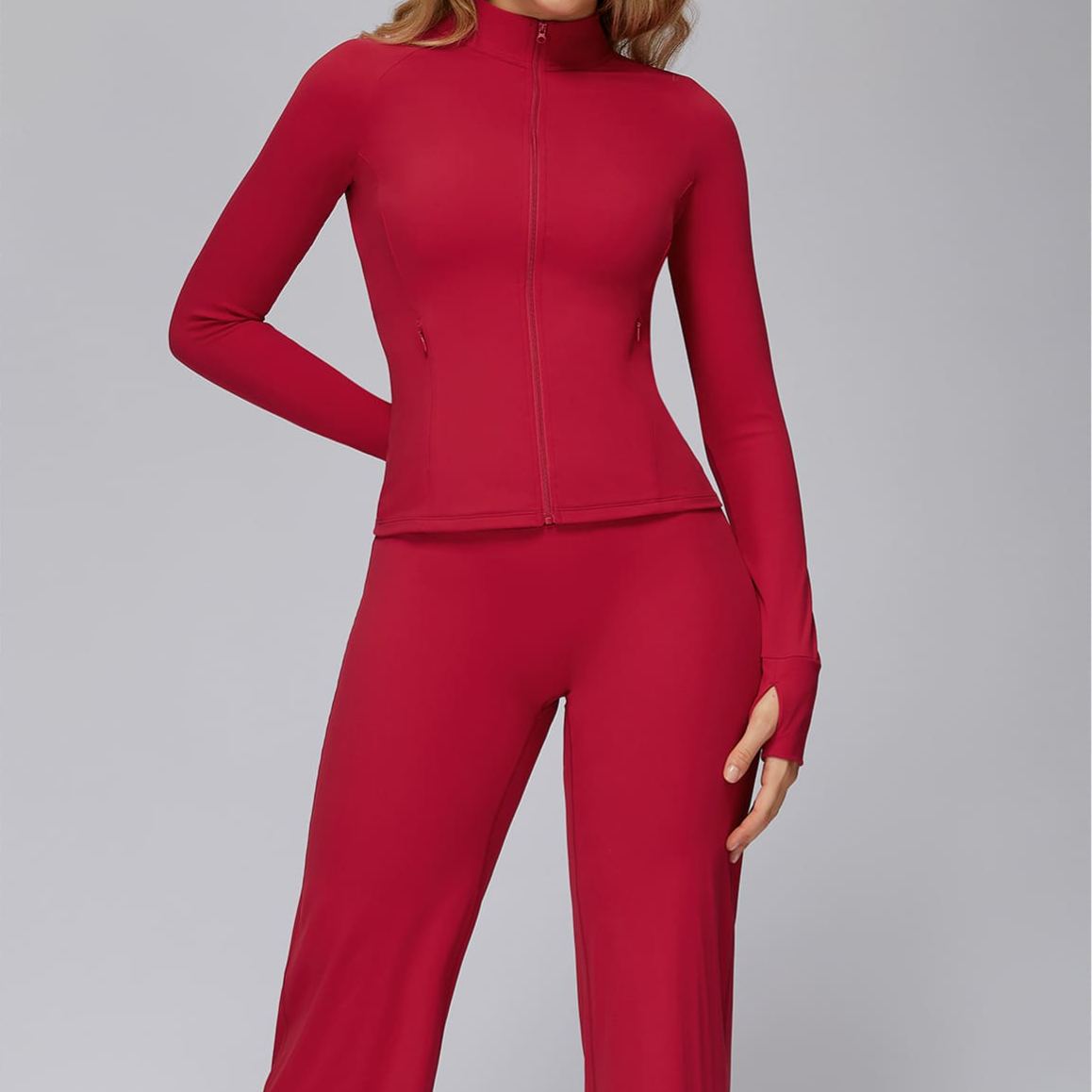 Brushed Long-Sleeve Zip-Pocket Fitted Top