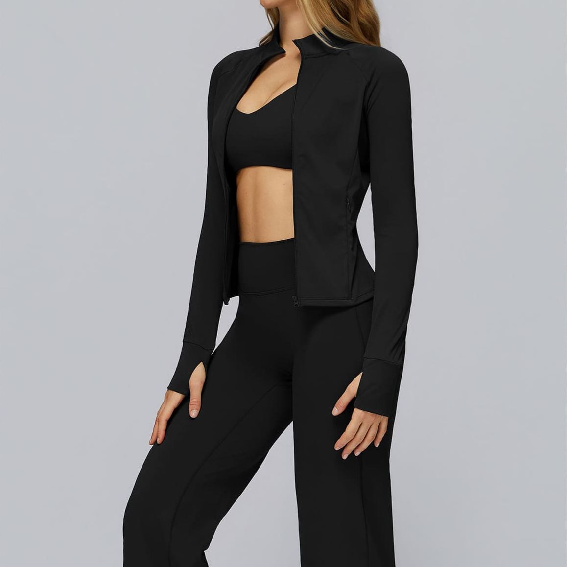 Brushed Long-Sleeve Zip-Pocket Fitted Top