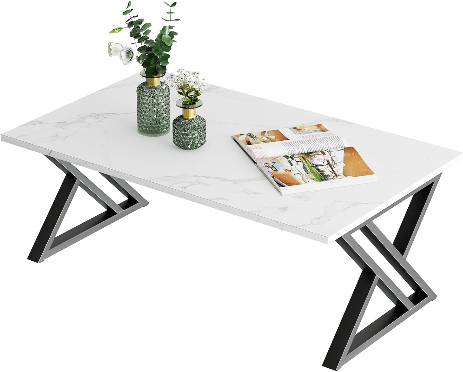 Coffee Table Living Room Table White Center Table- Simple Modern Faux Marble Rectangular Tea Tables