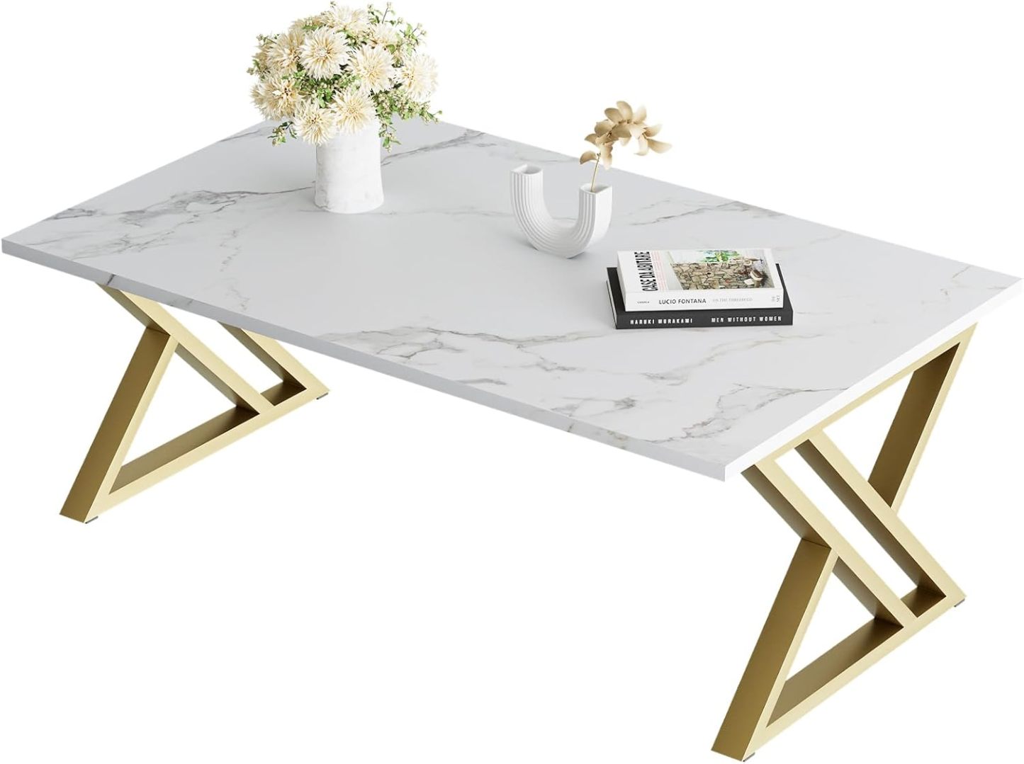 Coffee Table Living Room Table White Center Table- Simple Modern Faux Marble Rectangular Tea Tables