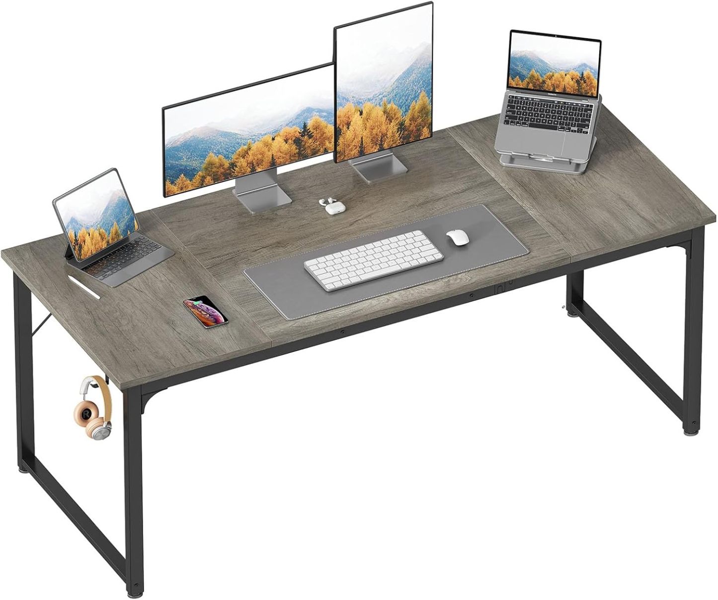 ODK 63 Inch Computer Desk Home Office Desk, Gaming Writing Work from Home Study Desk, Modern Simple Design, Large Legroom, Sturdy Metal Frame, Vintage