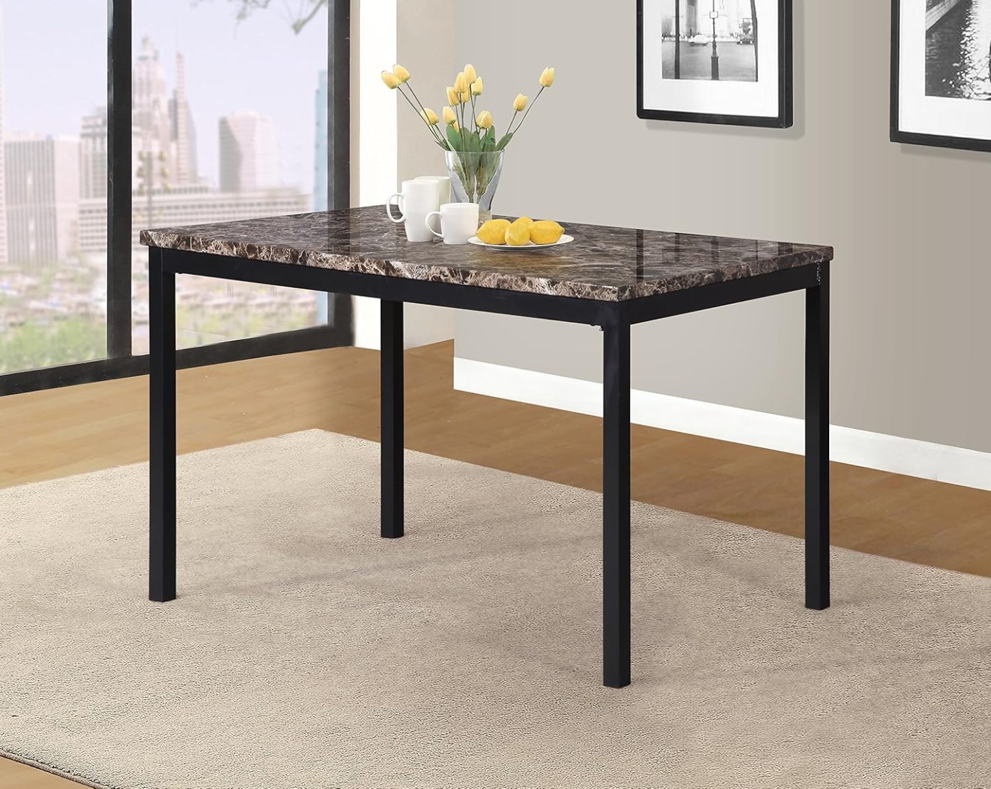 Fnaha Noyes Metal Dining Table with Laminated Faux Marble Top