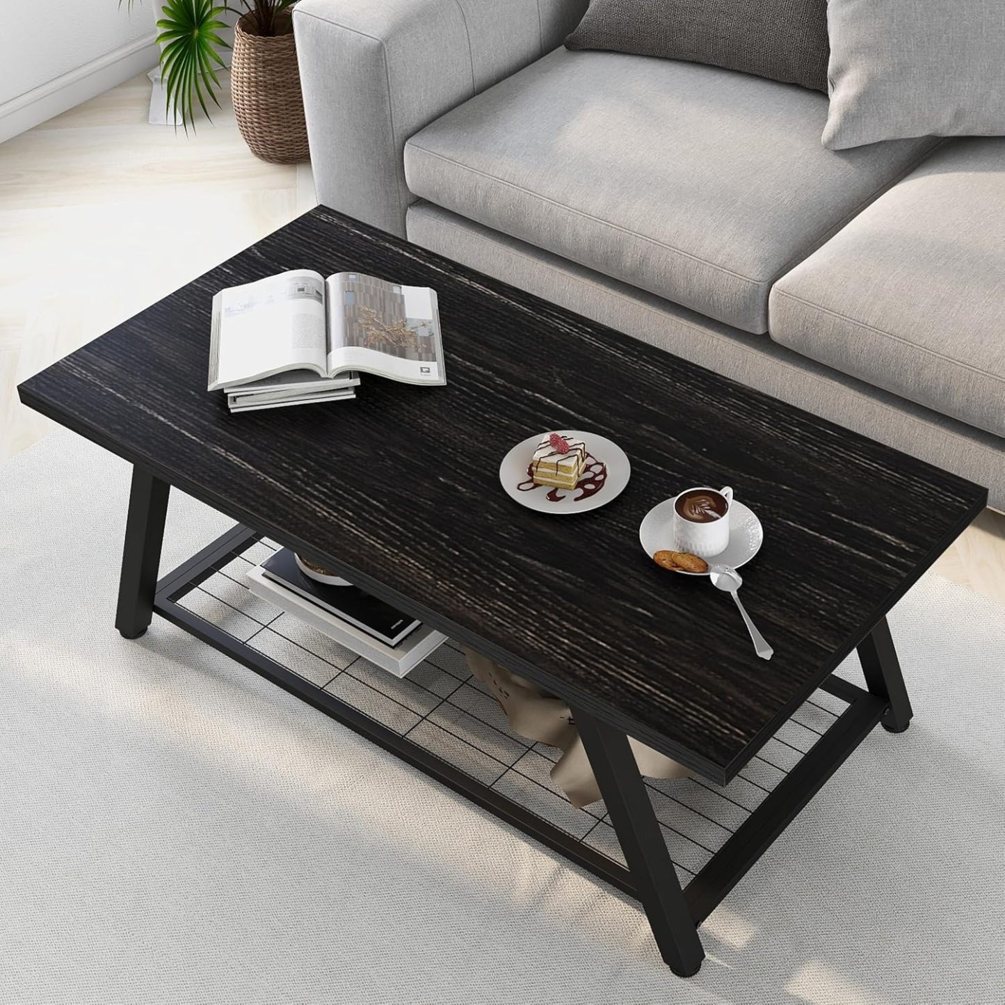  Fnaha  2-Tier Industrial Coffee Table Mnimalist Vintage Farmhouse Wooden and Metal Living Room Coffee Table