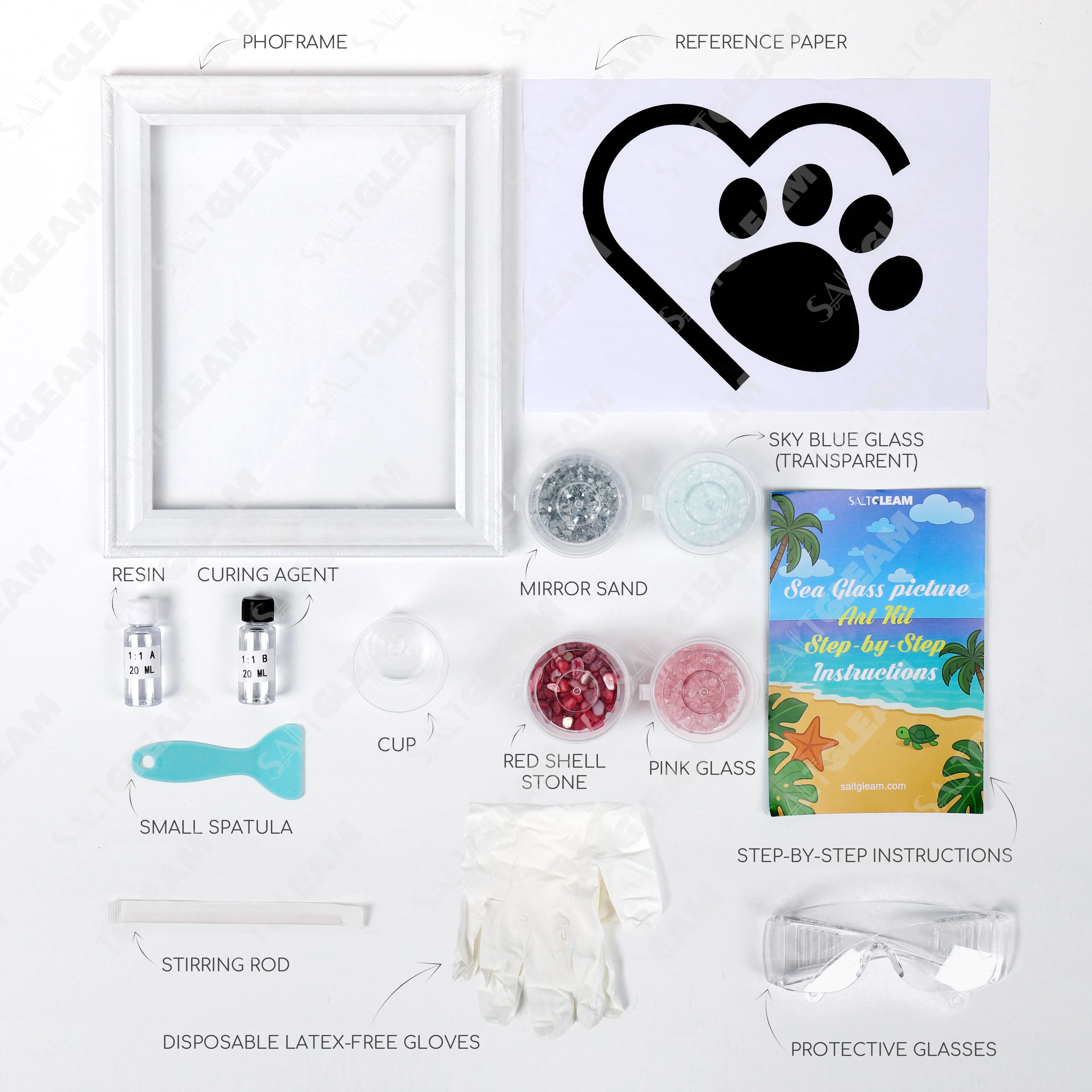 Pink Love Paw Print Sea Glass Art Kit