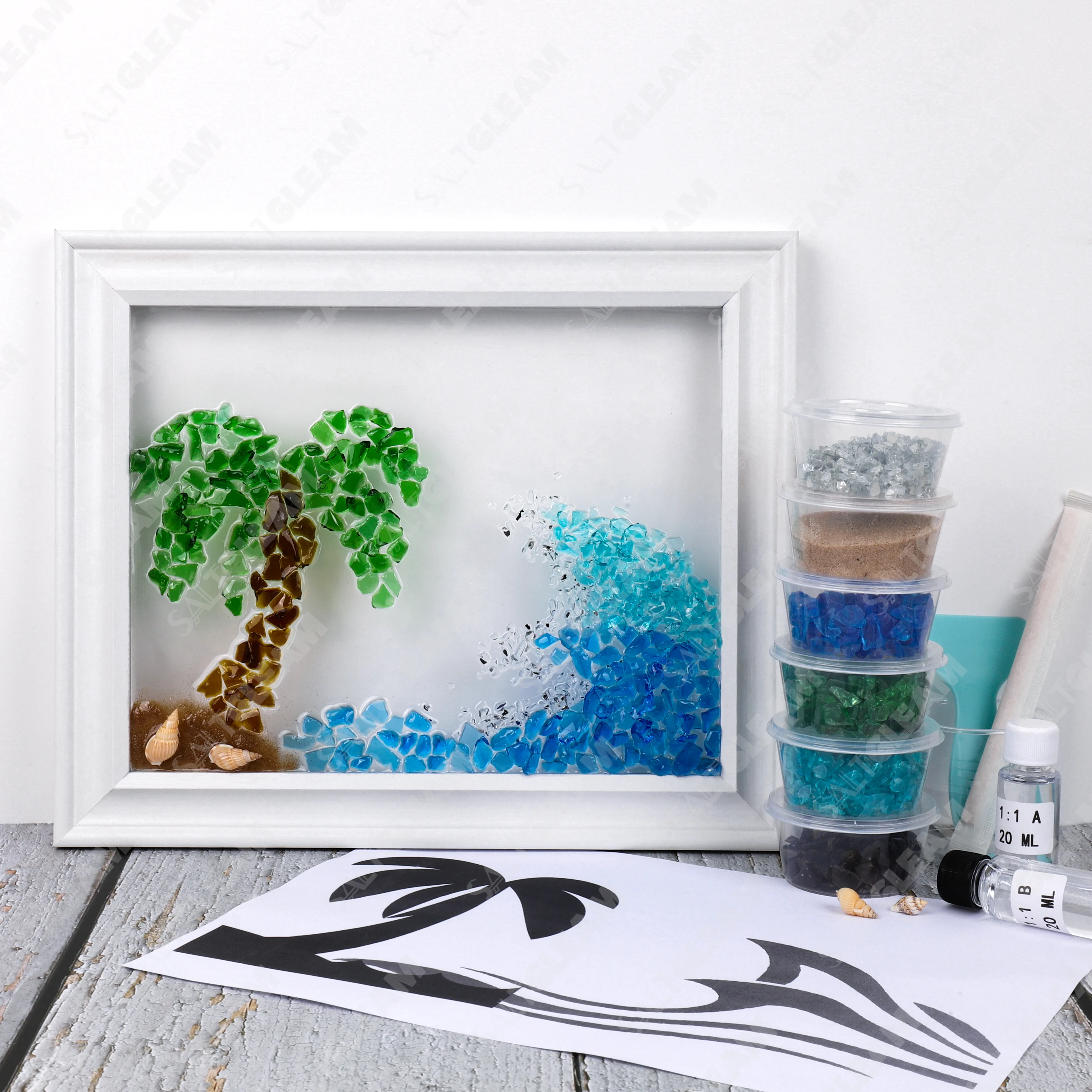 Palm Tree Ocean Waves Sea Glass Art Kit