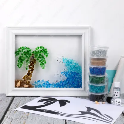 Palm Tree Ocean Waves Sea Glass Art Kit