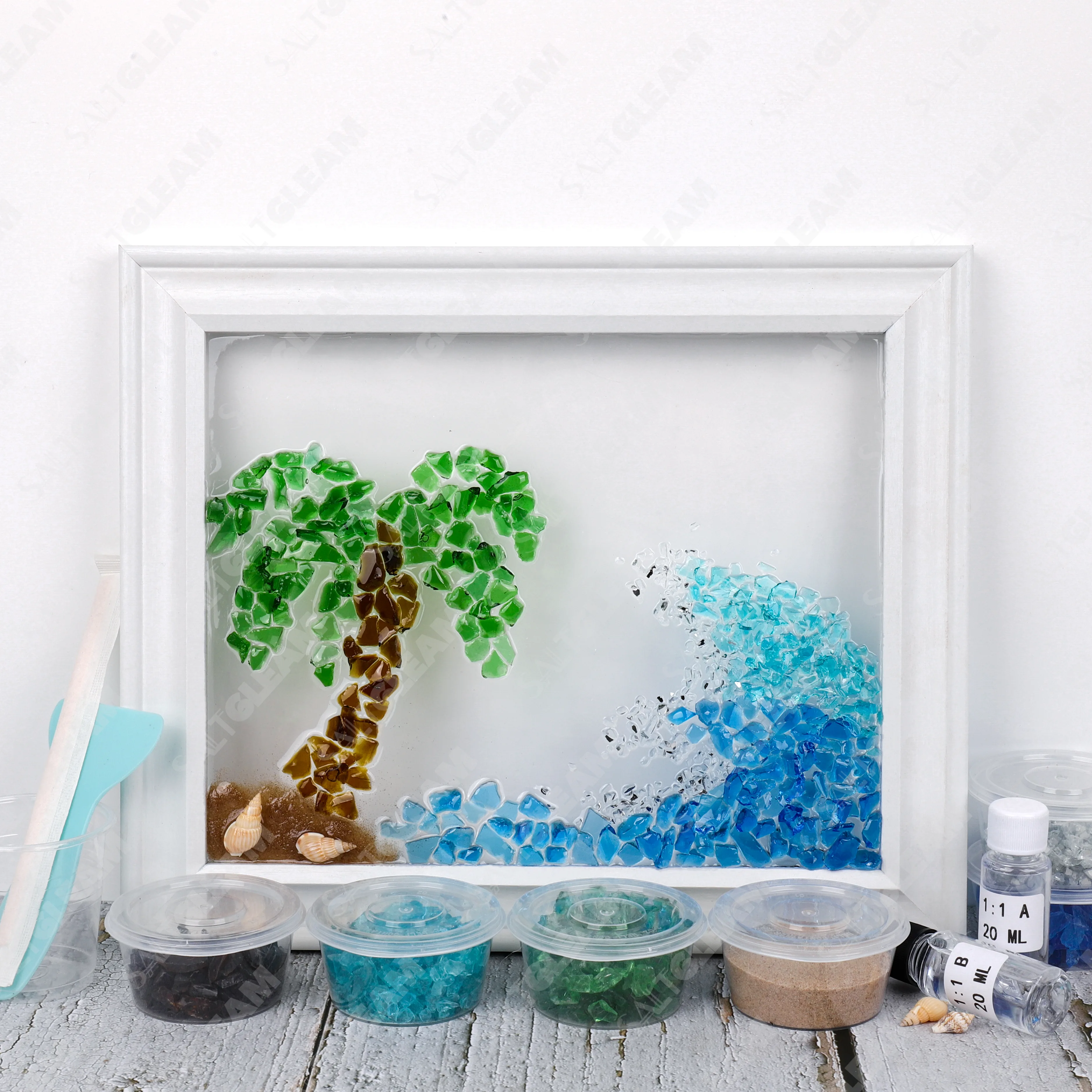 Palm Tree Ocean Waves Sea Glass Art Kit
