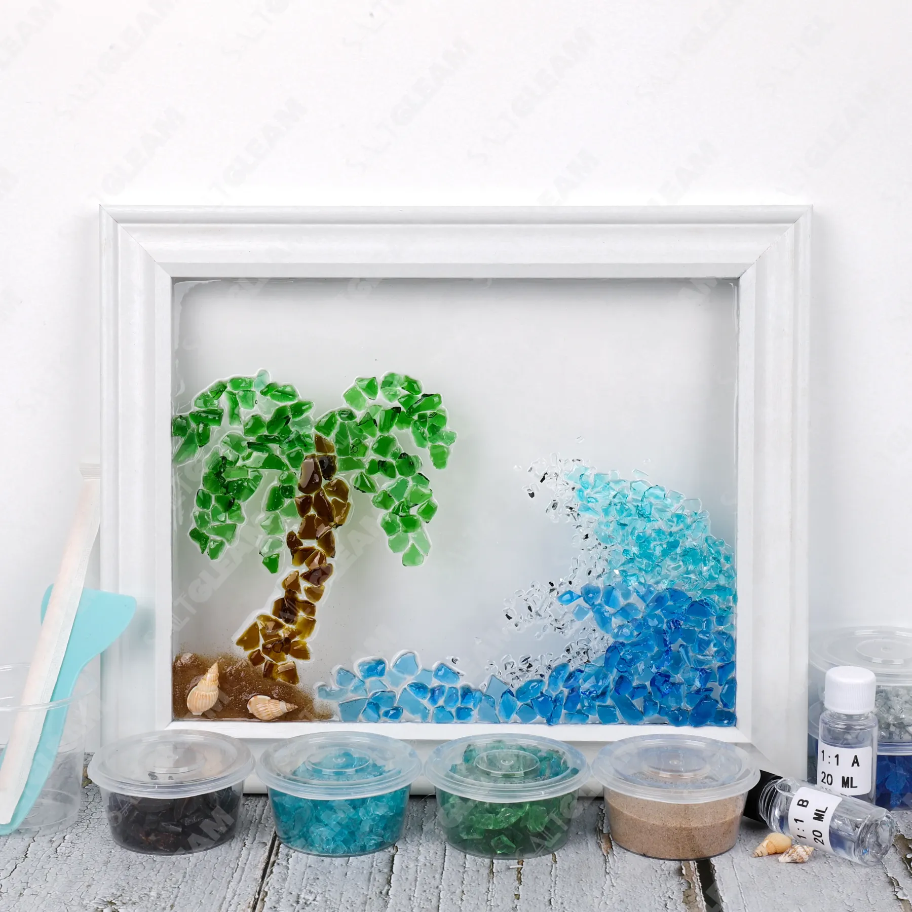 Palm Tree Ocean Waves Sea Glass Art Kit