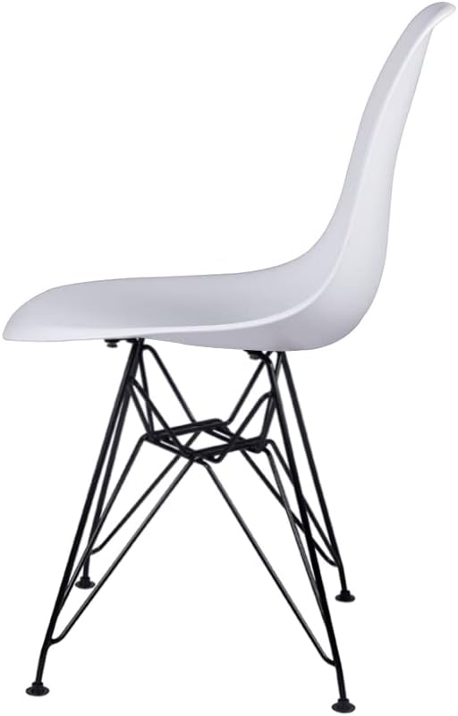Contemporary Armless Dining Chair with Black Metal Legs White Set of 4