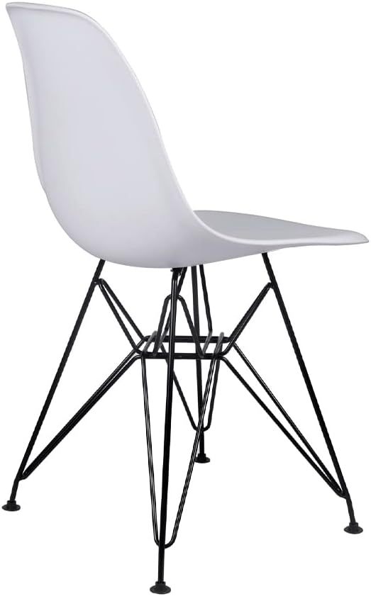 Contemporary Armless Dining Chair with Black Metal Legs White Set of 4