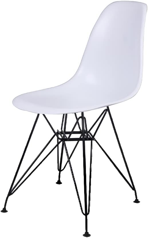 Contemporary Armless Dining Chair with Black Metal Legs White Set of 4