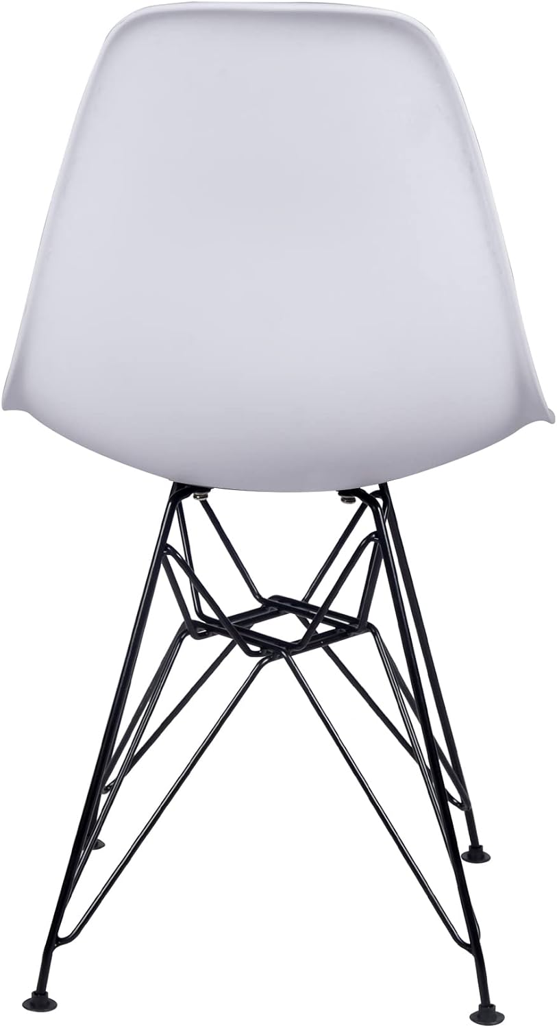 Contemporary Armless Dining Chair with Black Metal Legs White Set of 4