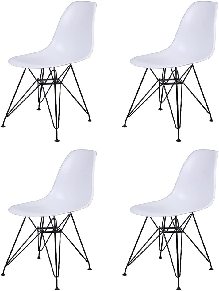 Contemporary Armless Dining Chair with Black Metal Legs White Set of 4