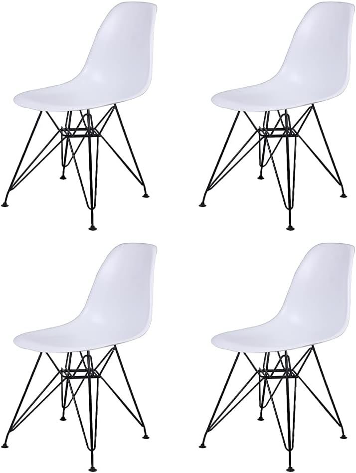 Contemporary Armless Dining Chair with Black Metal Legs White Set of 4