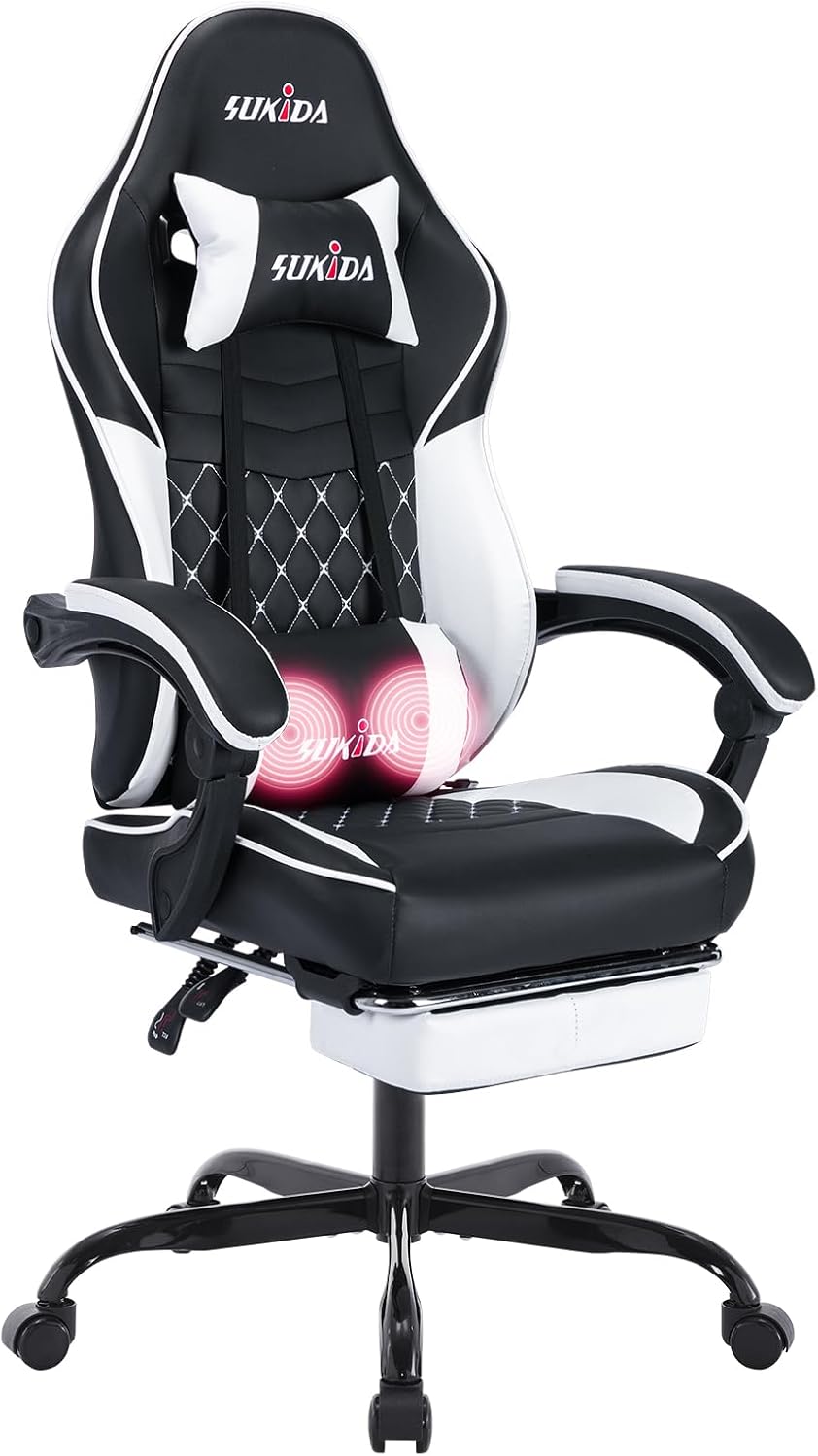 Video Chairs Gaming Chair Adults Massage Swivel Height Adjustable Headrest