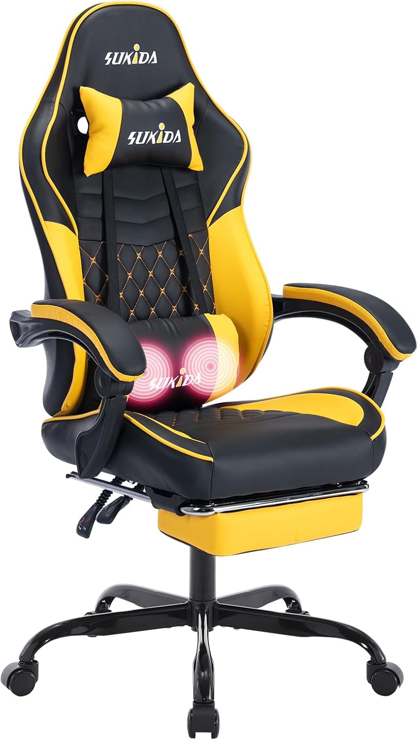 Video Chairs Gaming Chair Adults Massage Swivel Height Adjustable Headrest