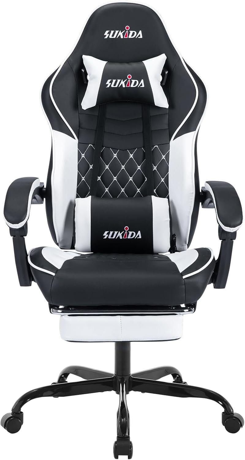Ergonomic Video Gamer Chairs Gaming Computer Chair Gamer Chairs for Adults Massage Lumbar Support Swivel Height Adjustable Headrest Backrest
