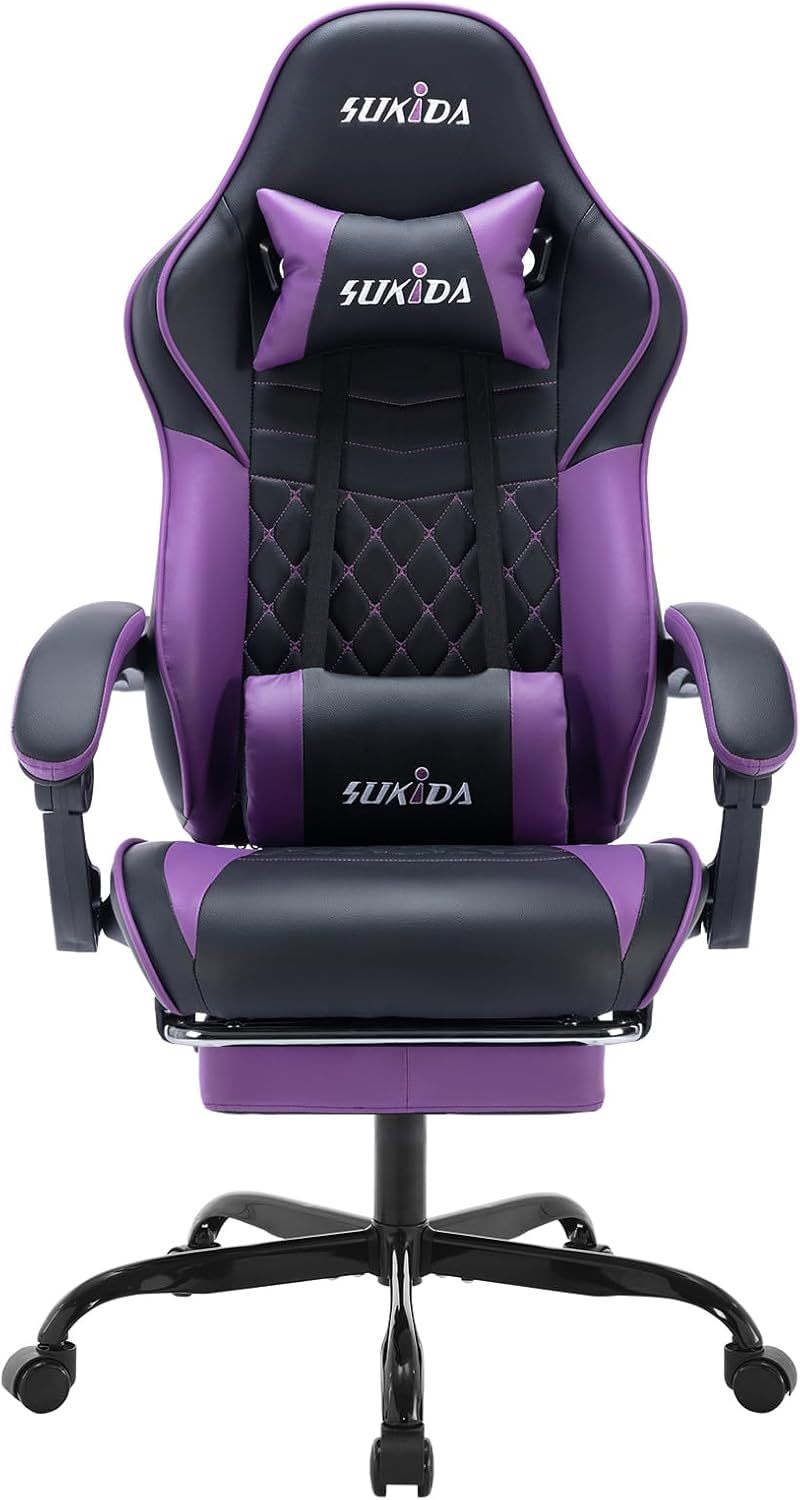Video Chairs Gaming Chair Adults Massage Swivel Height Adjustable Headrest