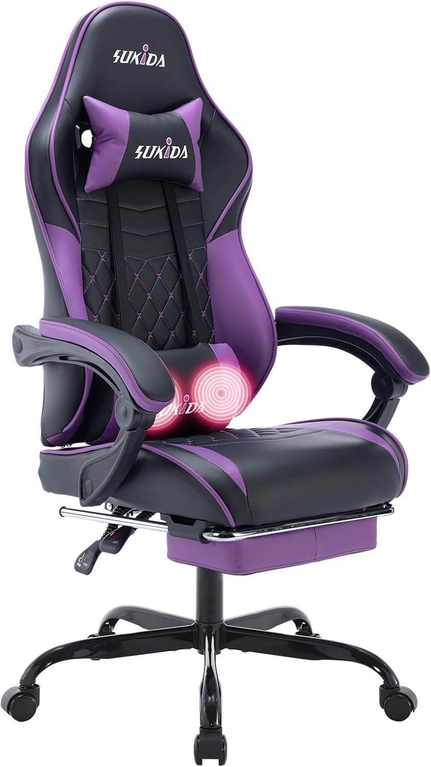 Video Chairs Gaming Chair Adults Massage Swivel Height Adjustable Headrest