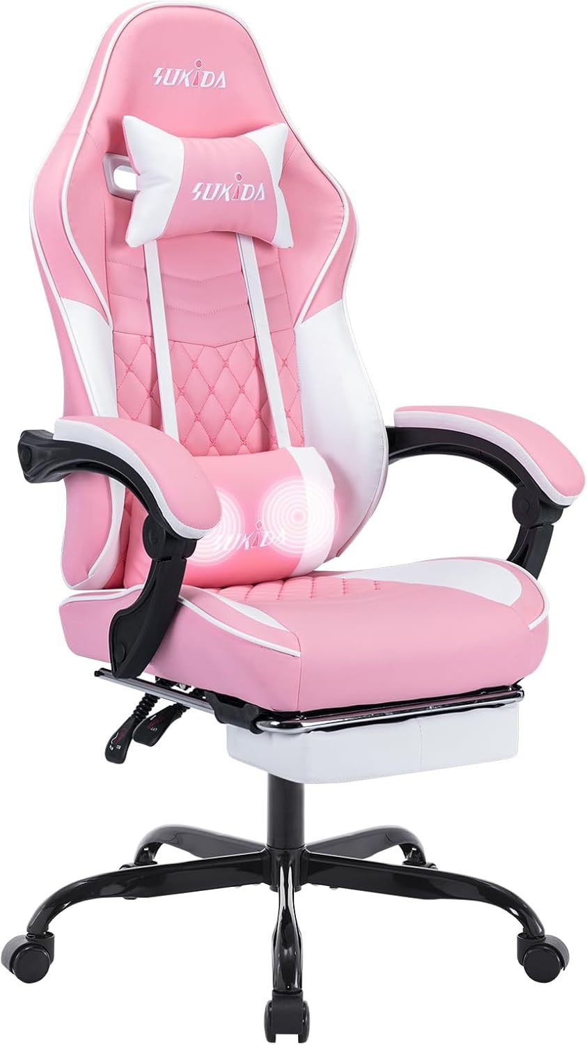 Video Chairs Gaming Chair Adults Massage Swivel Height Adjustable Headrest